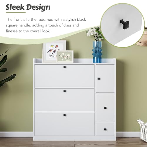 Slim Shoe Storage Cabinet with 3 Flip Drawers, Black W3372