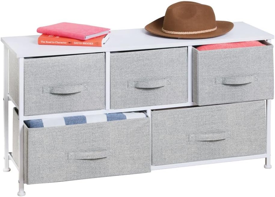 Pink/White 5 Drawer Steel Frame Wood Top Toy Storage Dresser B5348