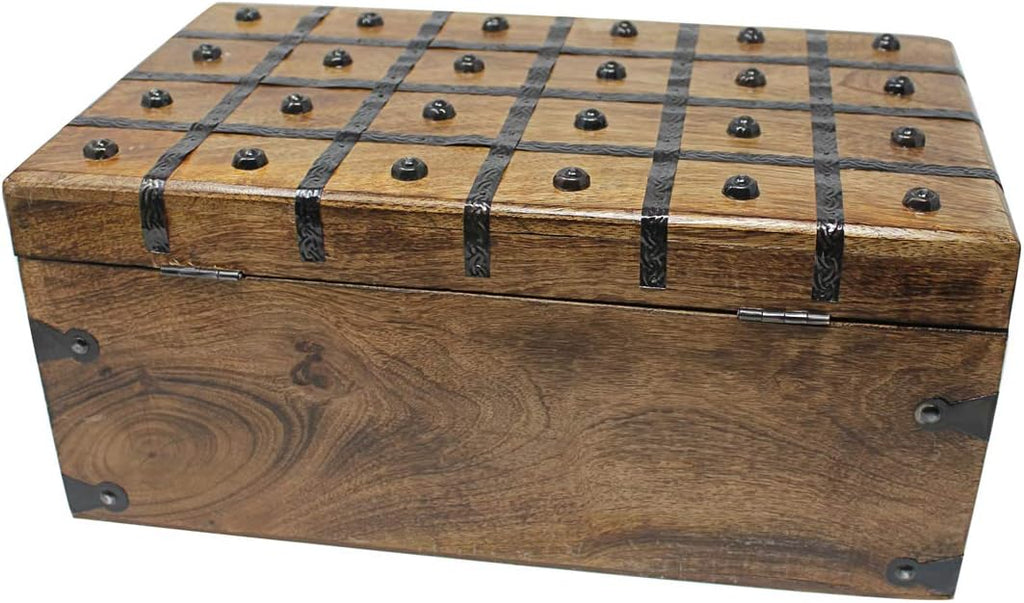 Wooden Treasure Chest with Antique Iron Lock and Skeleton Key, X-Large 17 x 10 x 7.5 Y715412