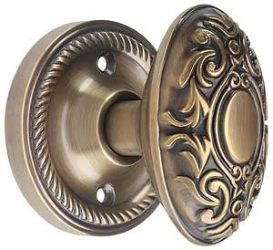 Antique-By-Hand Rope Rosette Door Set with Oval Knobs F606