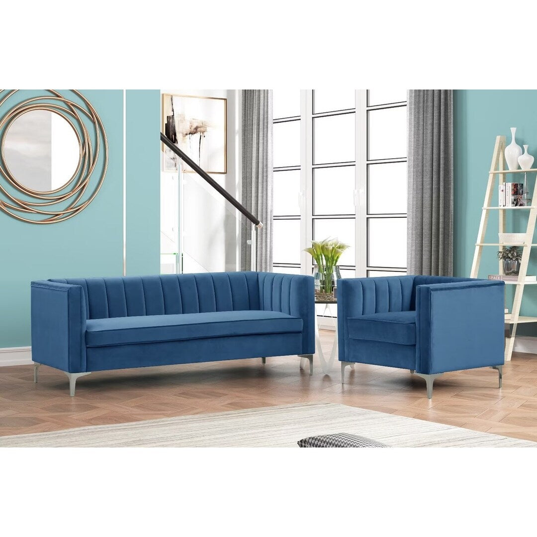Grey Dutch Velvet Chair and Sofa Couch Set with Iron Legs Z8351
