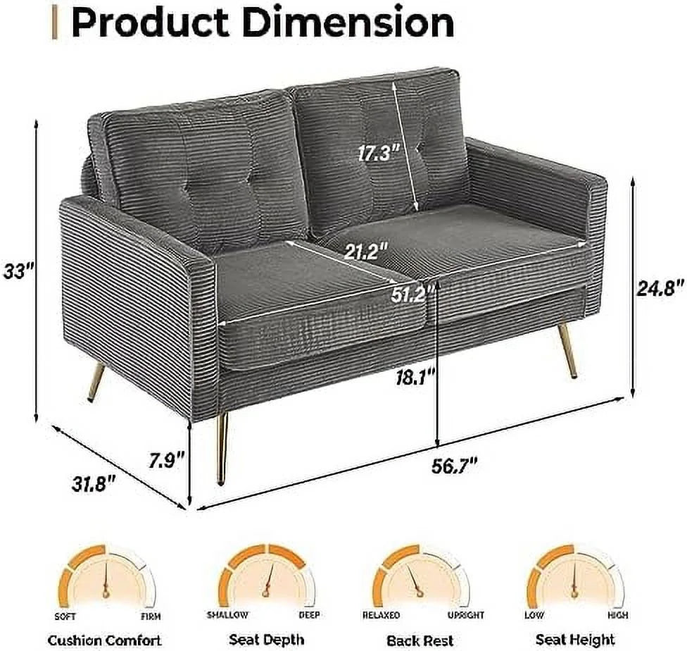 Beige Corduroy 2-Seater Loveseat Sofa A398