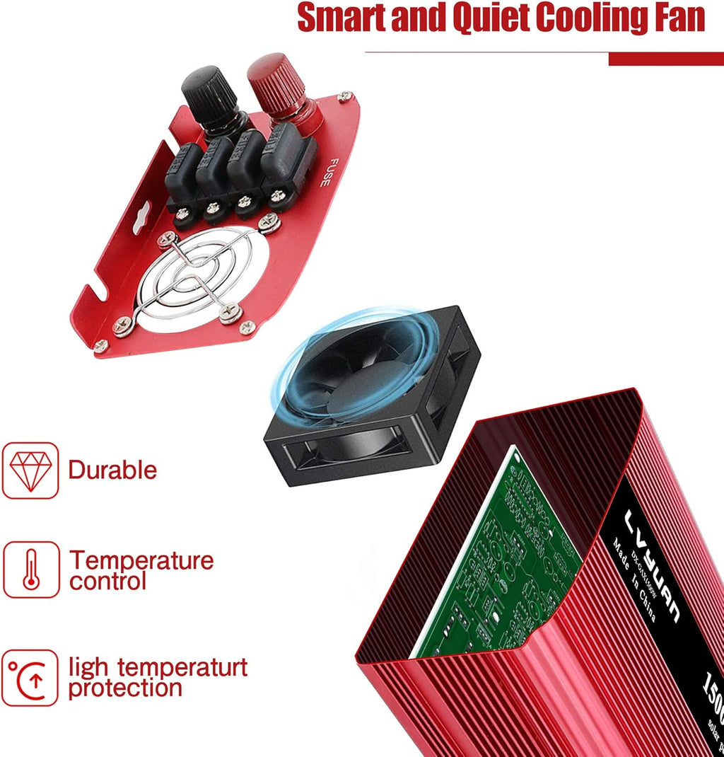 1500W Power Inverter Dual AC Outlets Dual USB DC 24V to 110V AC Car Inverter with Digital Display G22120