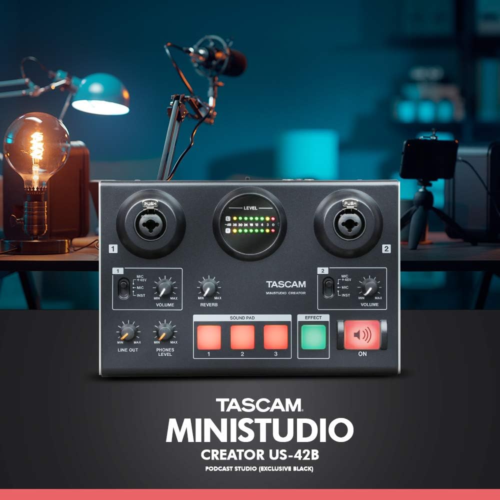 Audio Interface with 2 Samson Microphones + Headphones + Pop Filters + Goose Neck Stands + Cleaning Cloth W660