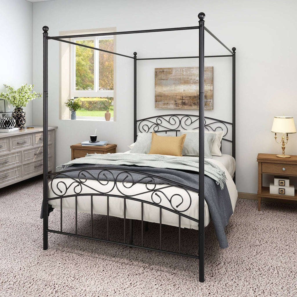 Full Size Metal Canopy Bed Frame Black X64693