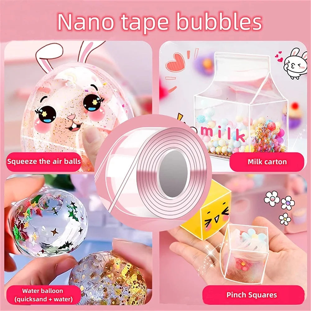 Nano Tape Blowing Bubbles Straws with DIY Sequin Stickers, Double-Sided Tape, Fidget Toy (2 Pack) L630738