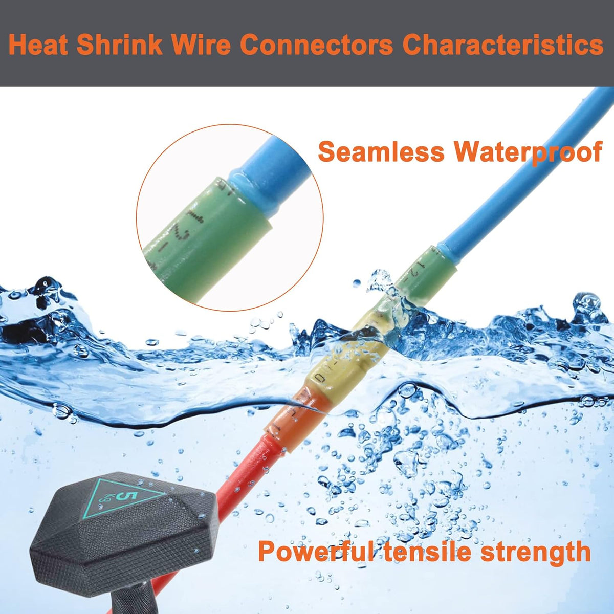520PCS Marine Heat Shrink Wire Connectors Kit, Insulated Ring Fork Spade Butt, Tinned Red Copper U827