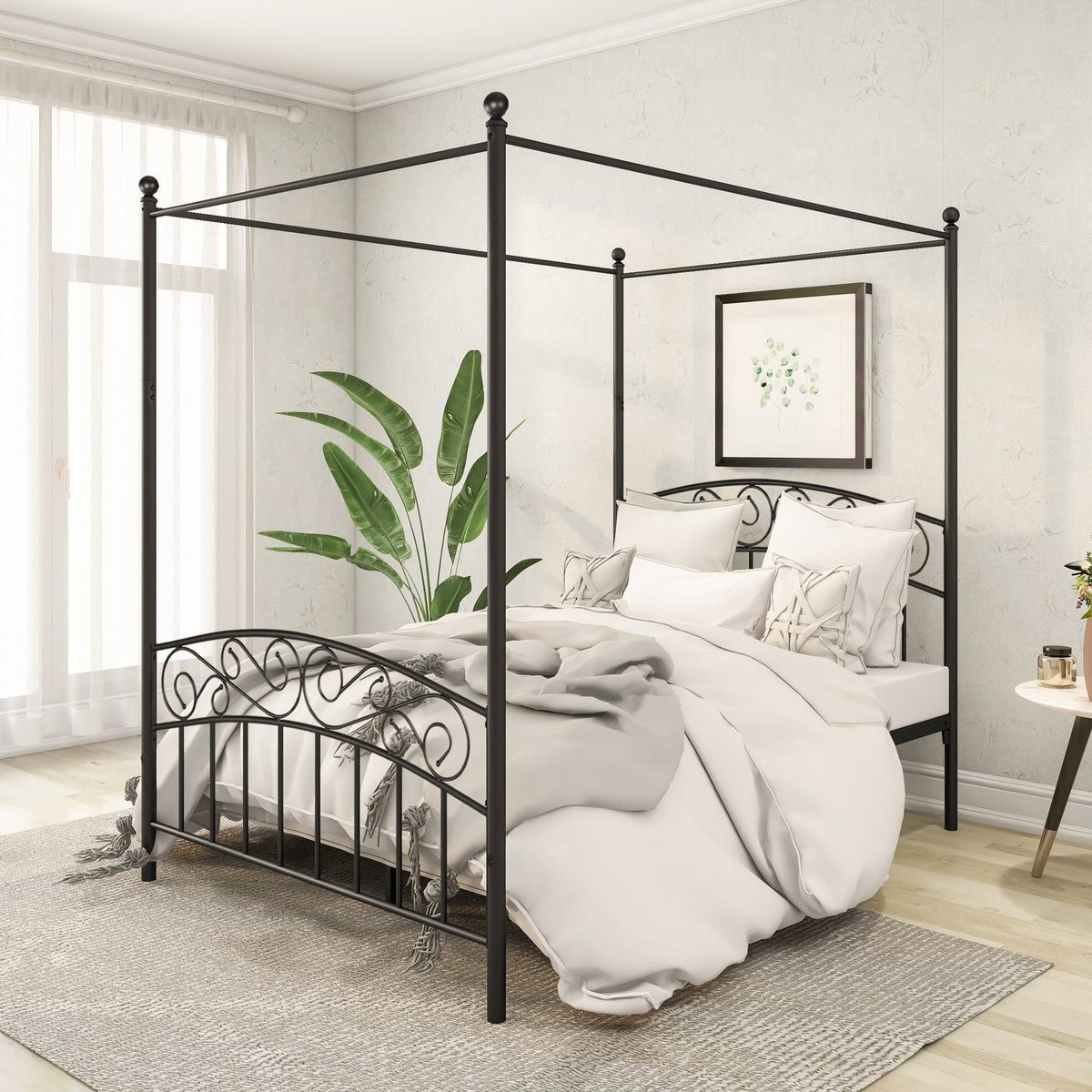 Full Size Metal Canopy Bed Frame Black X64693