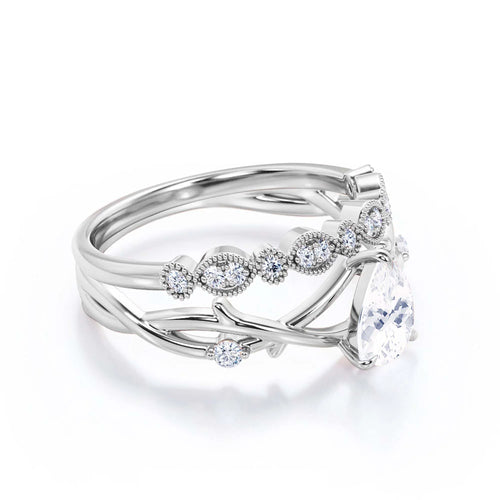 1.60 Carat Pear Cut Moissanite Engagement Ring in 925 Sterling Silver With 18k White Gold Plating U489