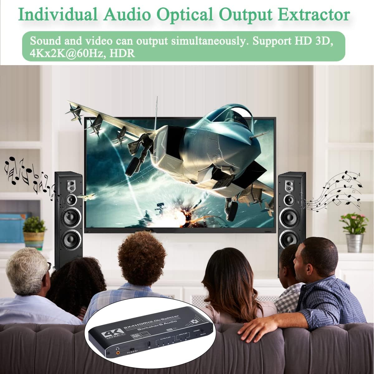 4K HDMI Splitter 2x4 with Audio Extractor and IR Remote Control, Pack of 2 B623789