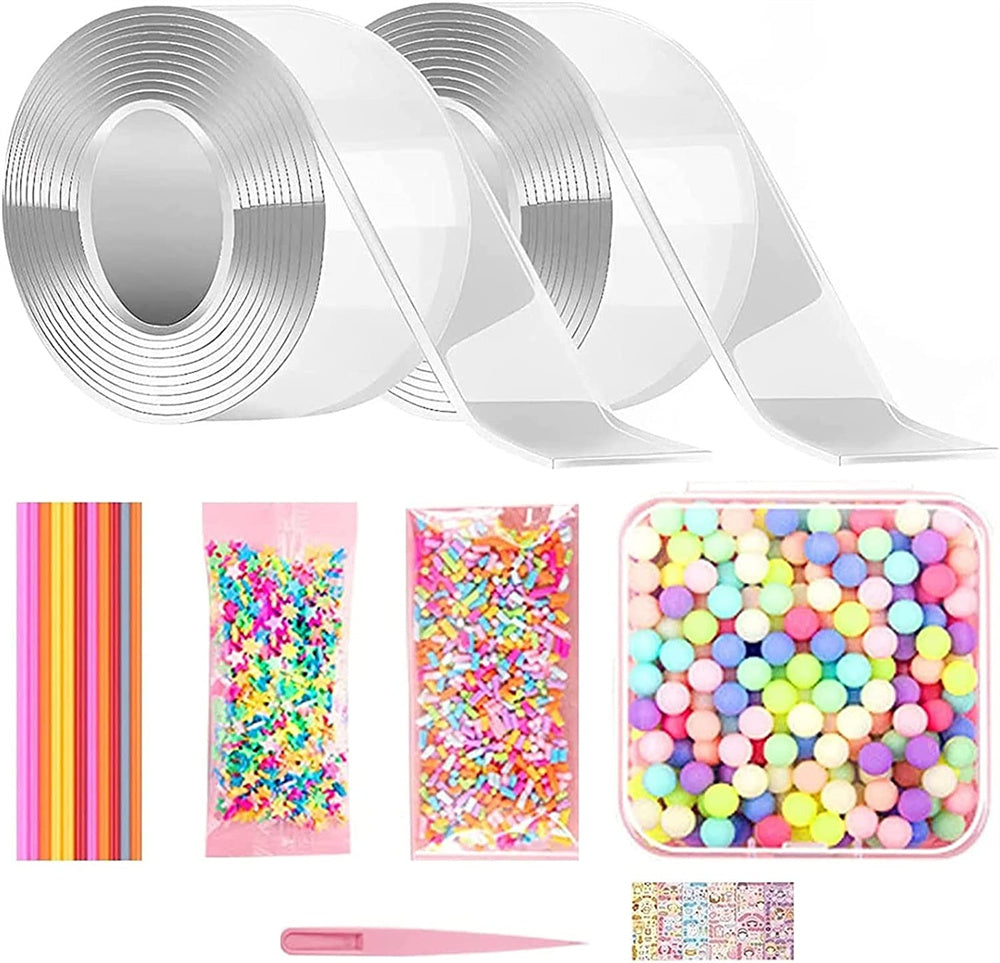 Nano Tape Blowing Bubbles Straws with DIY Sequin Stickers, Double-Sided Tape, Fidget Toy (2 Pack) L630738