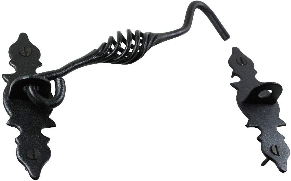 Black Wrought Iron Cabin Hook Eye Latches with Mounting Hardware K150013