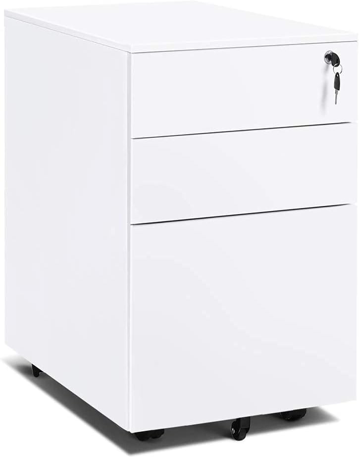 White Metal 4 Drawer Lateral Filing Cabinet with Lock C76354