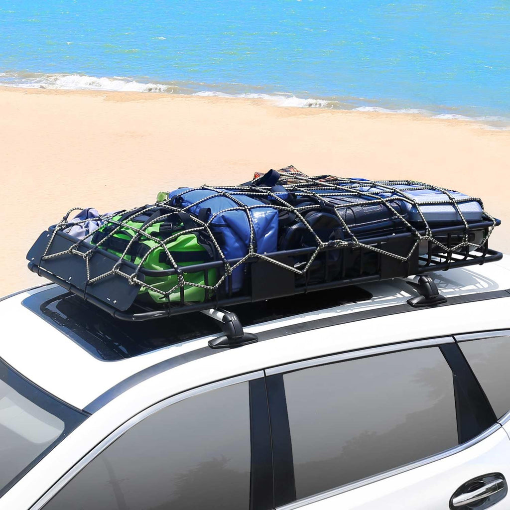 Roof Rack Cargo Basket Set with Cargo Net and Bungee Net T54627
