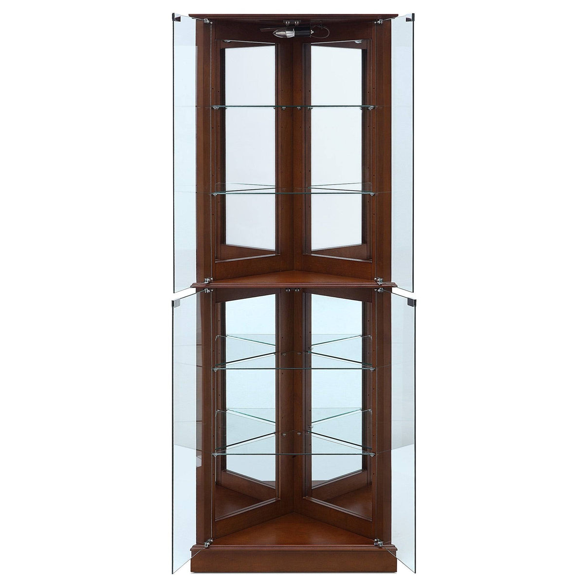 Lighted Corner Curio Cabinet with Tempered Glass Door, 6 Shelves, Walnut E1879