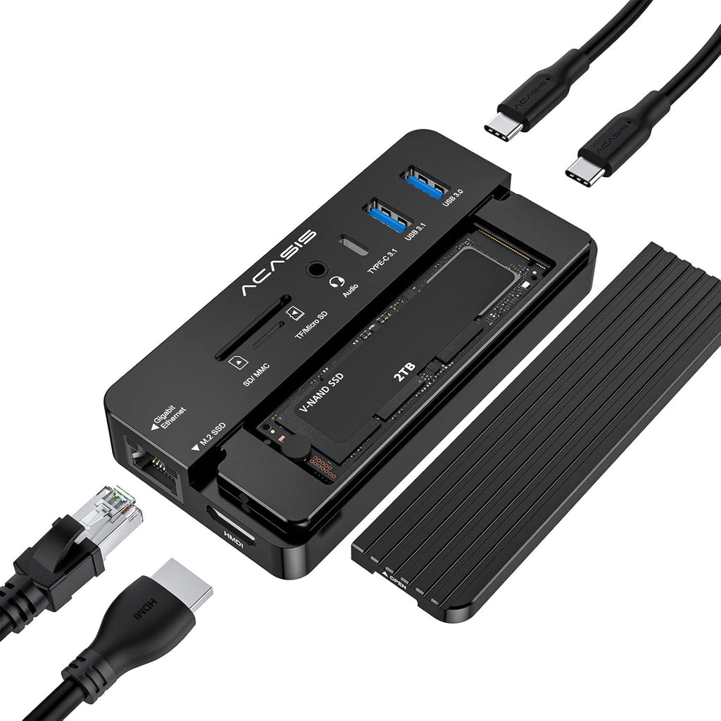 10-in-1 USB-C Docking Station with M.2 NVME and SATA SSD Enclosure HDMI Grey K864