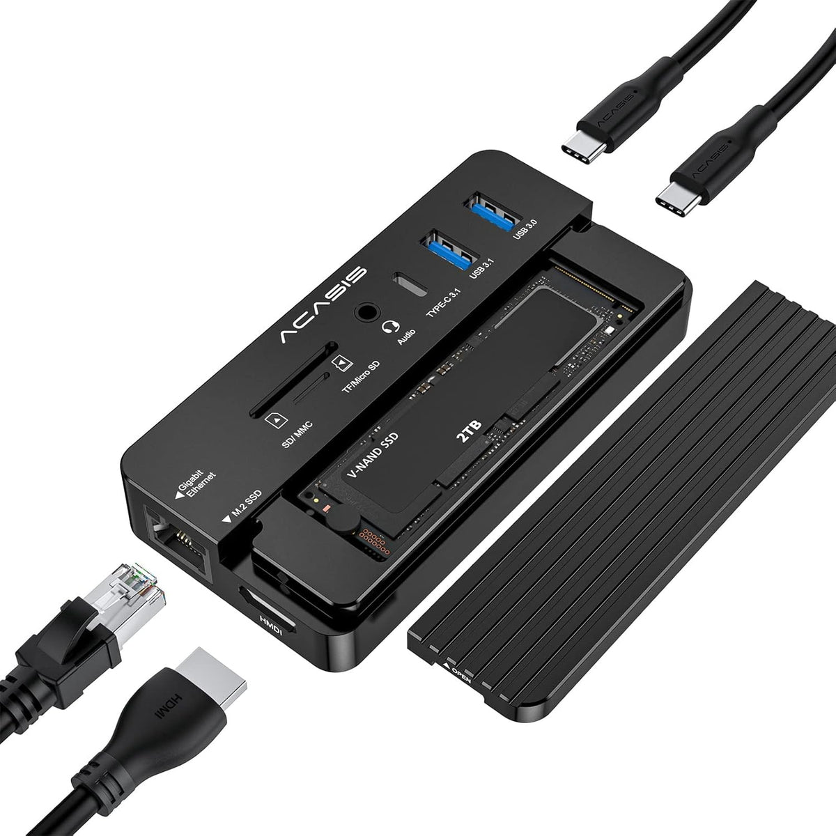 10-in-1 USB-C Docking Station with M.2 NVME and SATA SSD Enclosure HDMI Grey K864