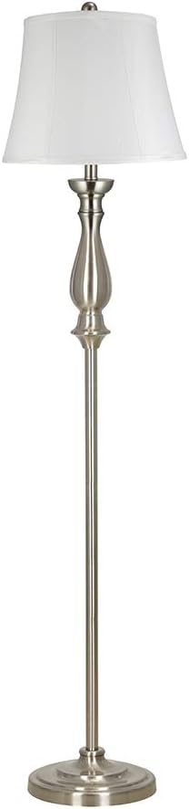 Brushed Steel Tall Floor Lamp with Linen Shade A751
