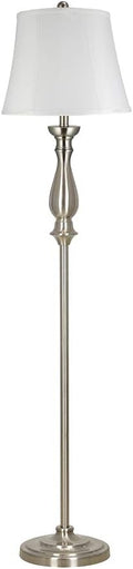Brushed Steel Tall Floor Lamp with Linen Shade A751