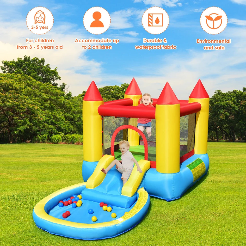 Inflatable Bounce House Kids Slide Jumping Castle with Pool and 550W Blower K489919