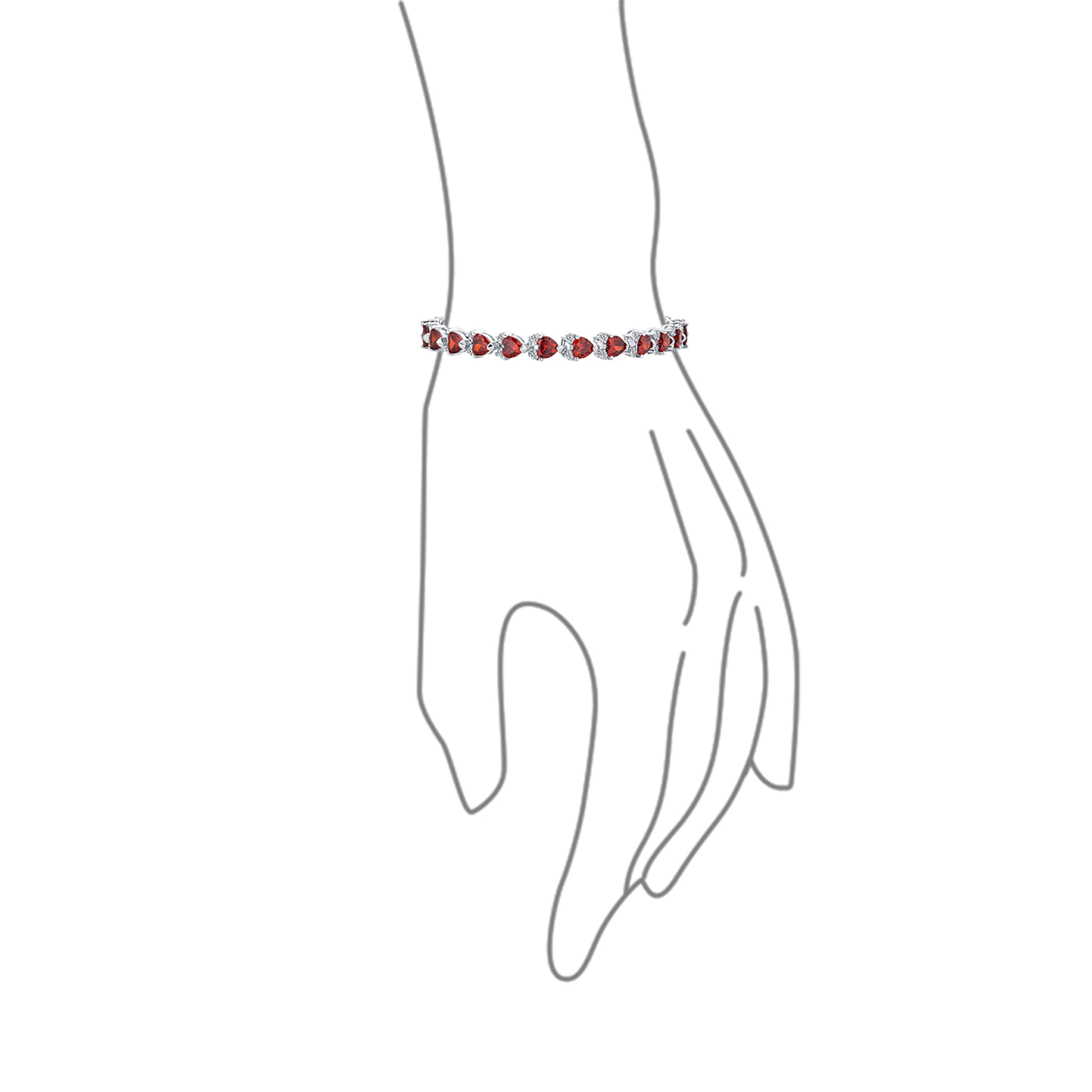 Cubic Zirconia Red Heart Shaped Tennis Bracelet Silver Plated 7.5 Inch Z2422
