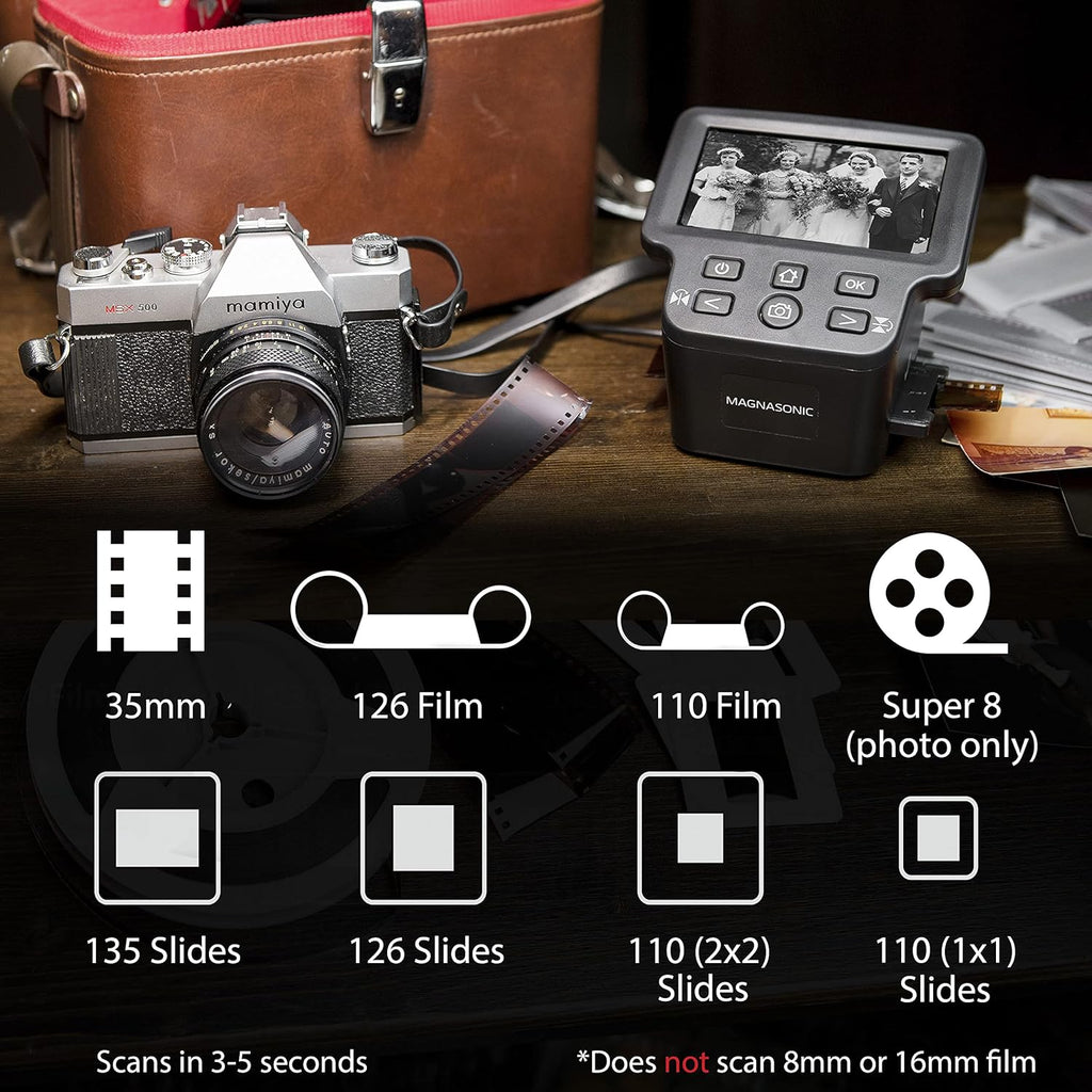 22MP Film Scanner with 5 Display, Converts 35mm/126/110/Super 8 Film & Slides into Digital Photos B952