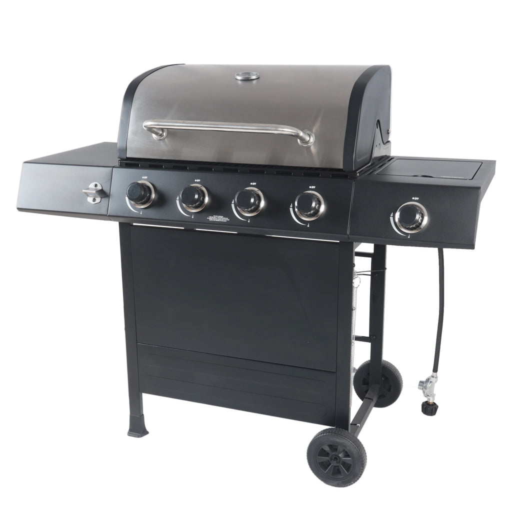 Stainless Steel & Black 4-Burner Propane Gas Grill with Side Burner M806092