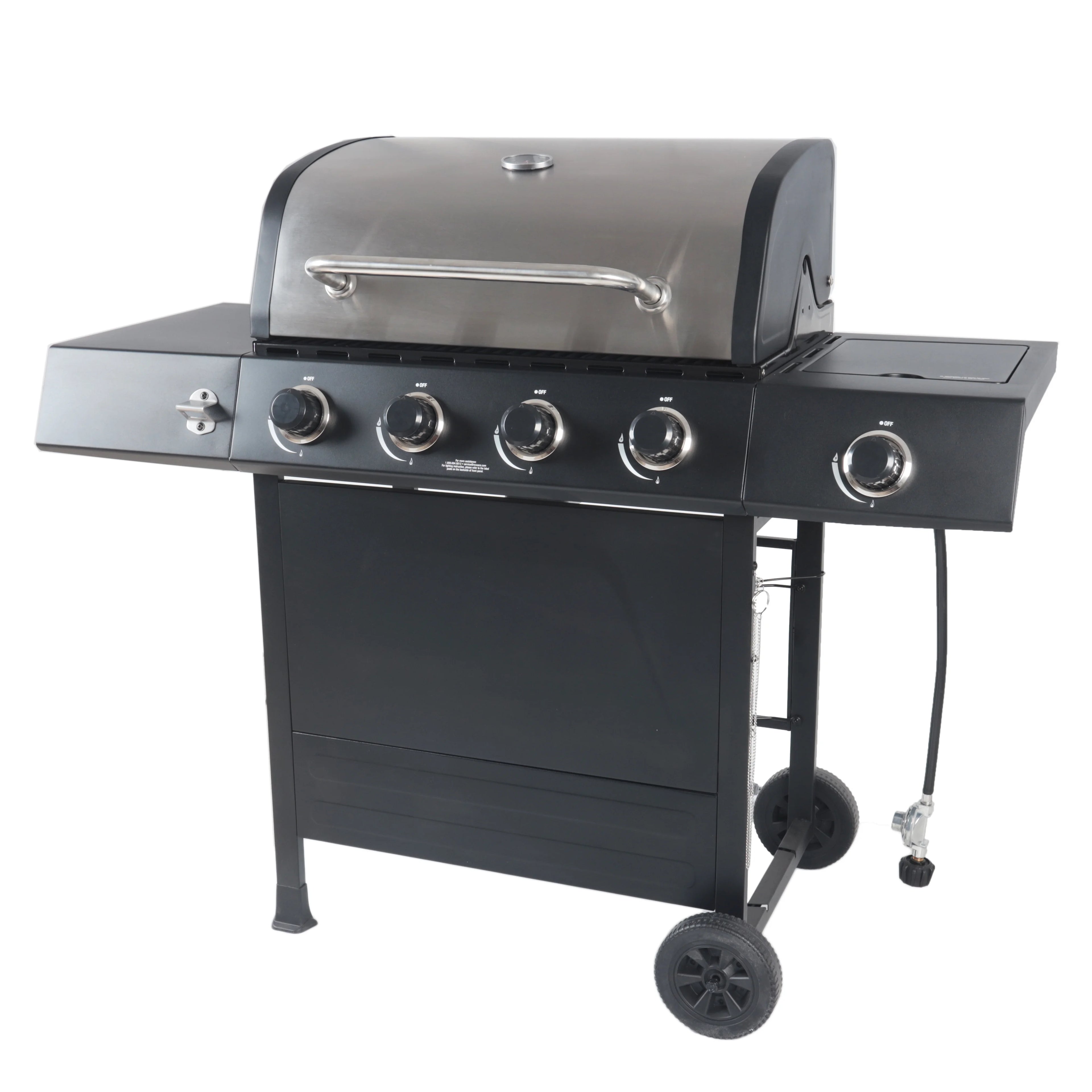 Stainless Steel & Black 4-Burner Propane Gas Grill with Side Burner M806092