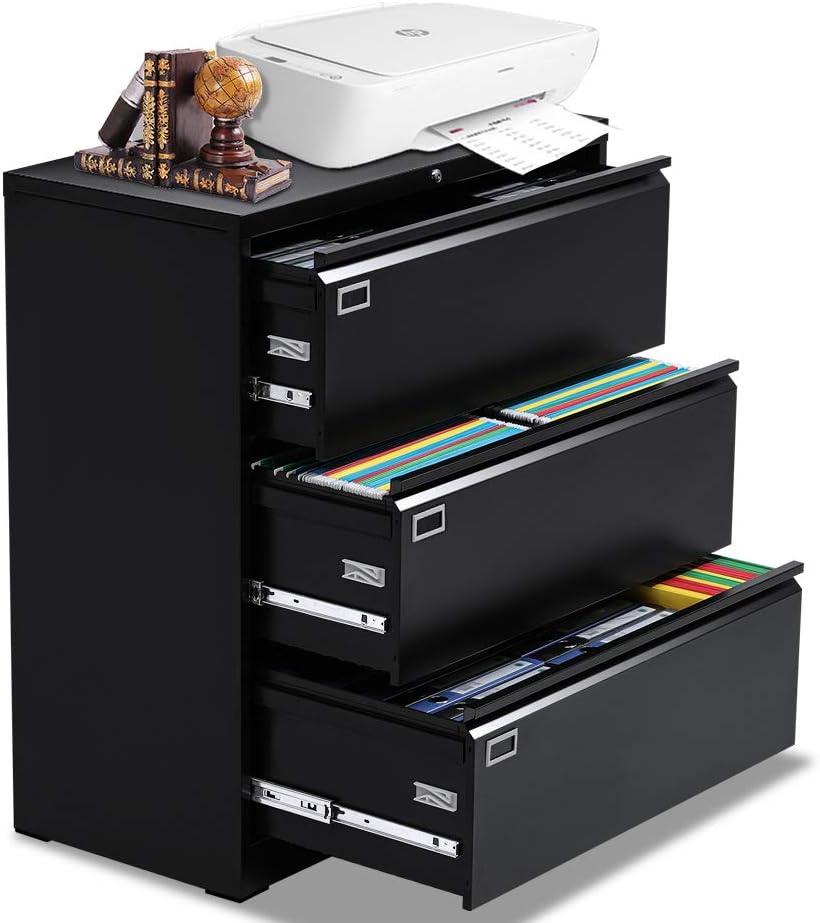 White Metal 4 Drawer Lateral Filing Cabinet with Lock C76354
