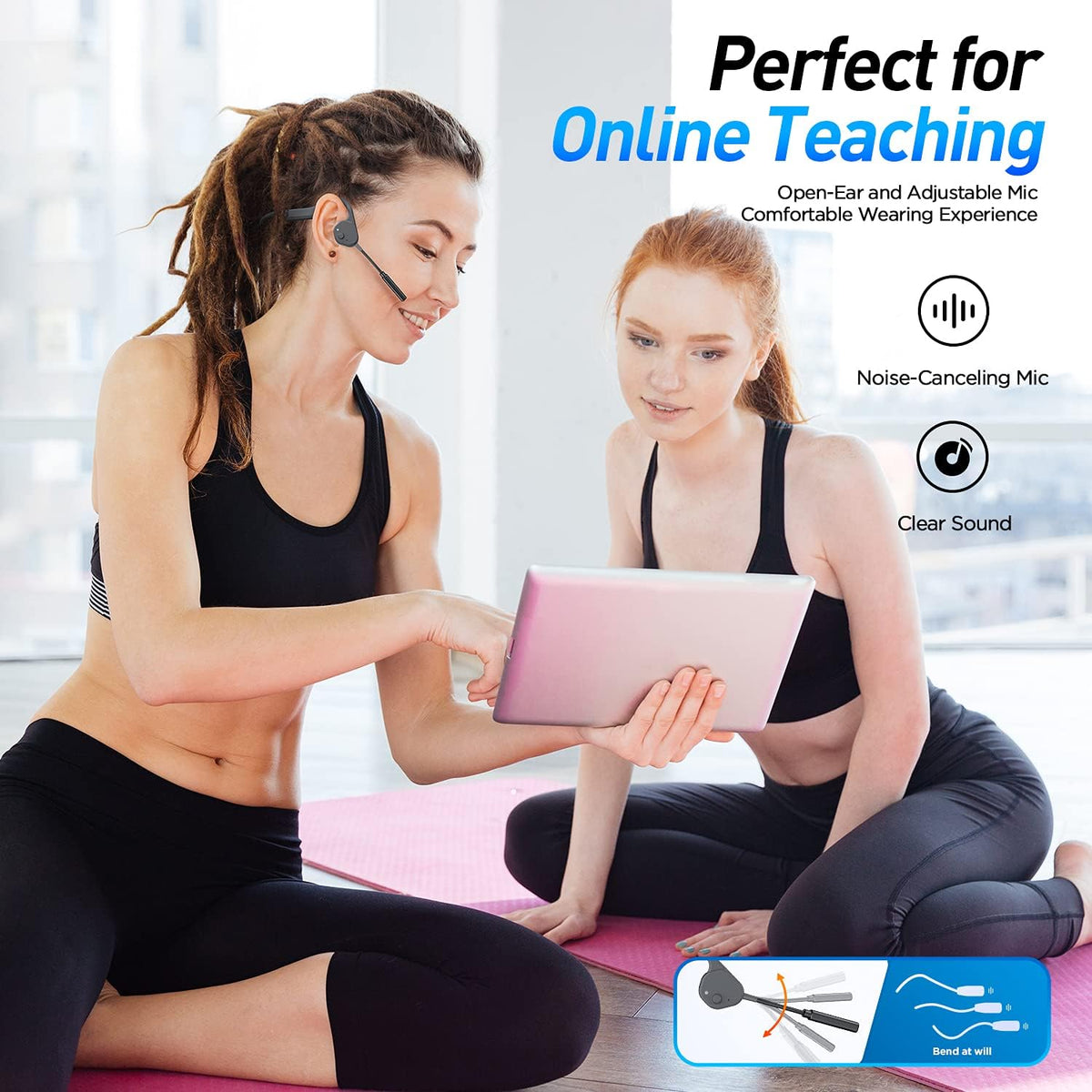 Bone Conduction Bluetooth Wireless Headset with Noise-Canceling Boom Microphone R9567
