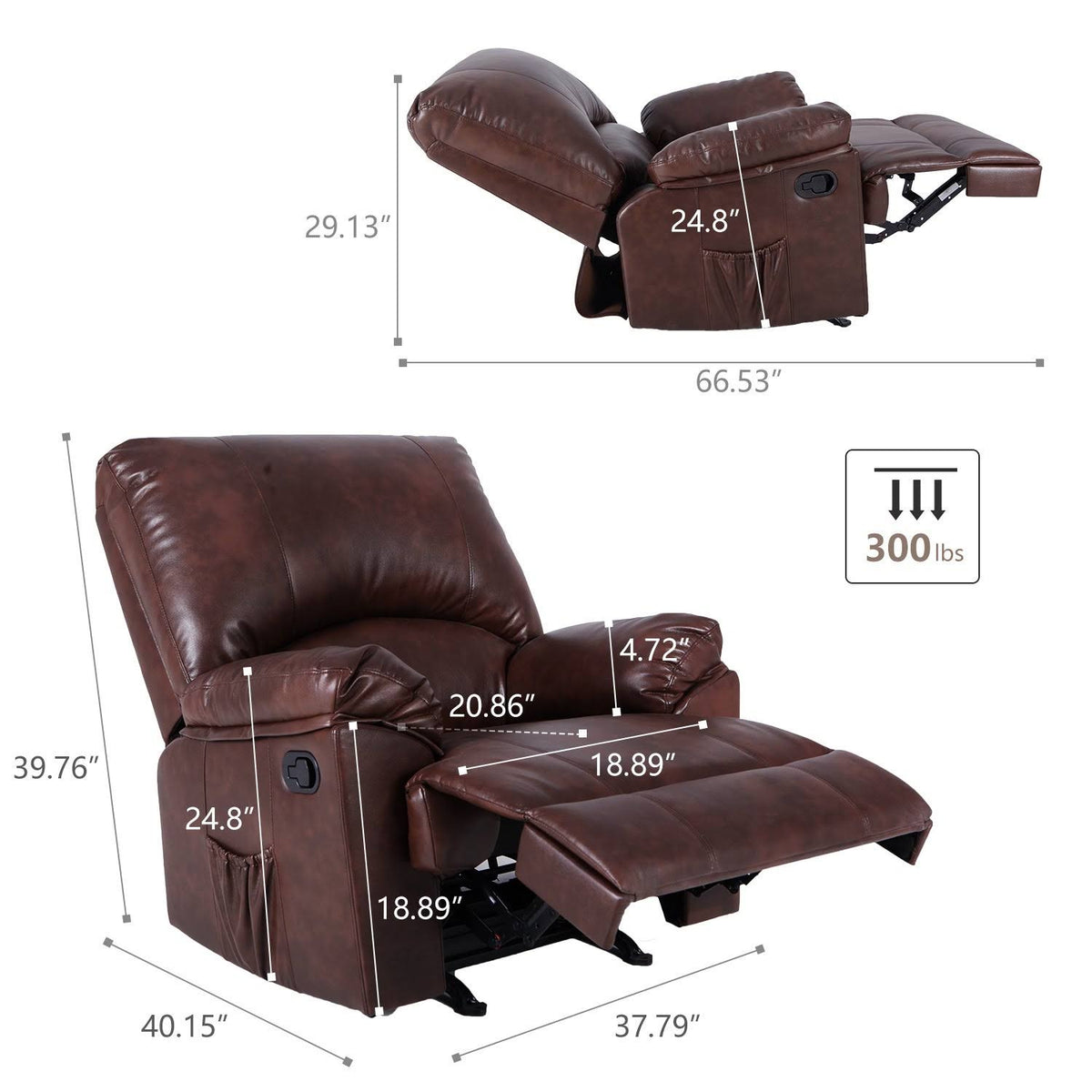 Black PU Leather Rocker Recliner Q855