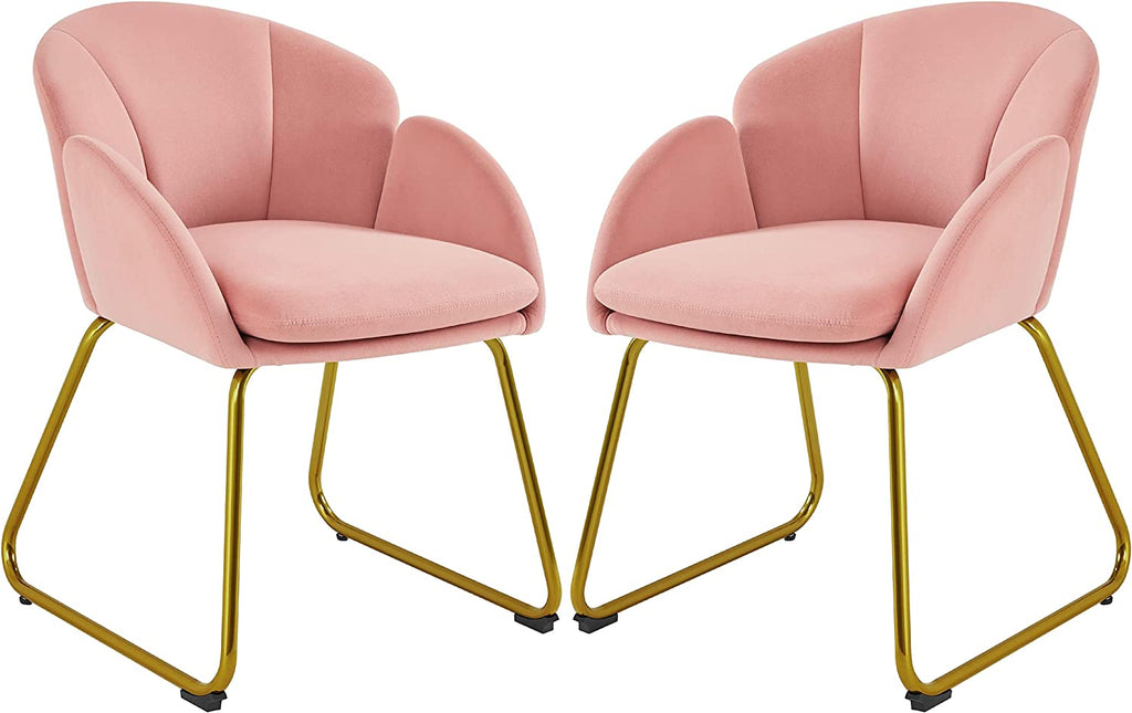 Pink Velvet Flower Shape Armchair with Golden Metal Legs, 2 Pieces G44161