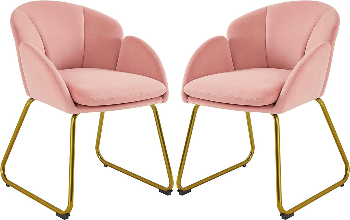 Pink Velvet Flower Shape Armchair with Golden Metal Legs, 2 Pieces G44161