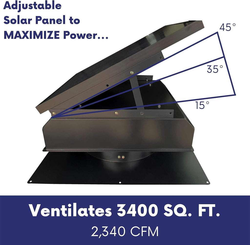 Solar Attic Fan with Thermostat/Humidistat/adapter, 22.5 x 22.5 x 11 IN. P921523