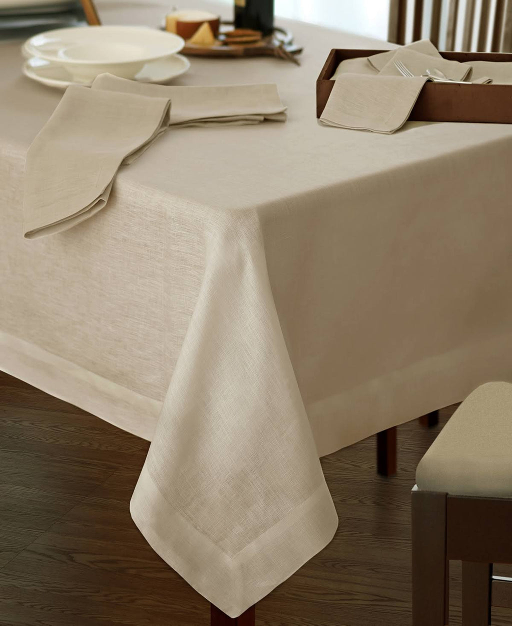 Linen Fabric Tablecloth White 70x22 x 146x22 B4008