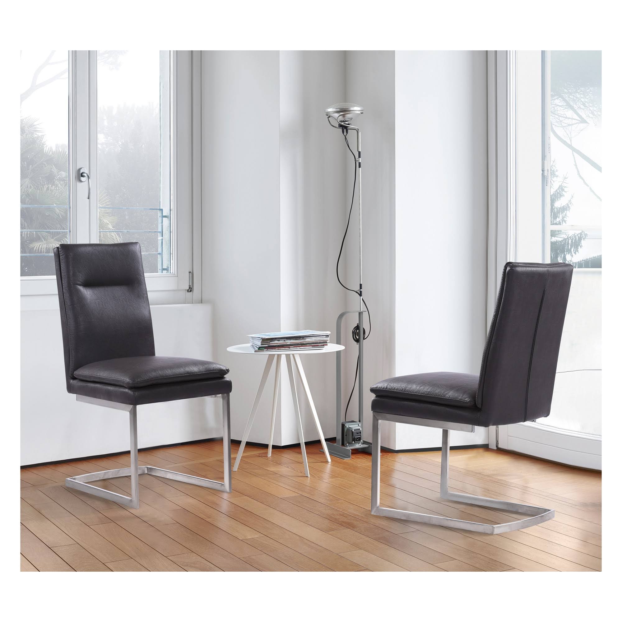 Grey Faux Leather Dining Chair with Brushed Stainless Steel Finish - Set of 2 F698