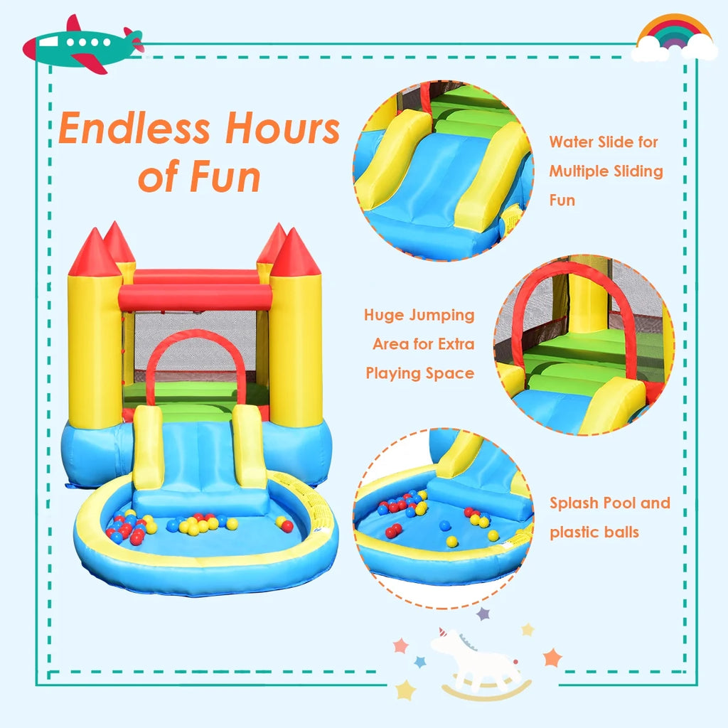 Inflatable Bounce House Kids Slide Jumping Castle with Pool and 550W Blower K489919