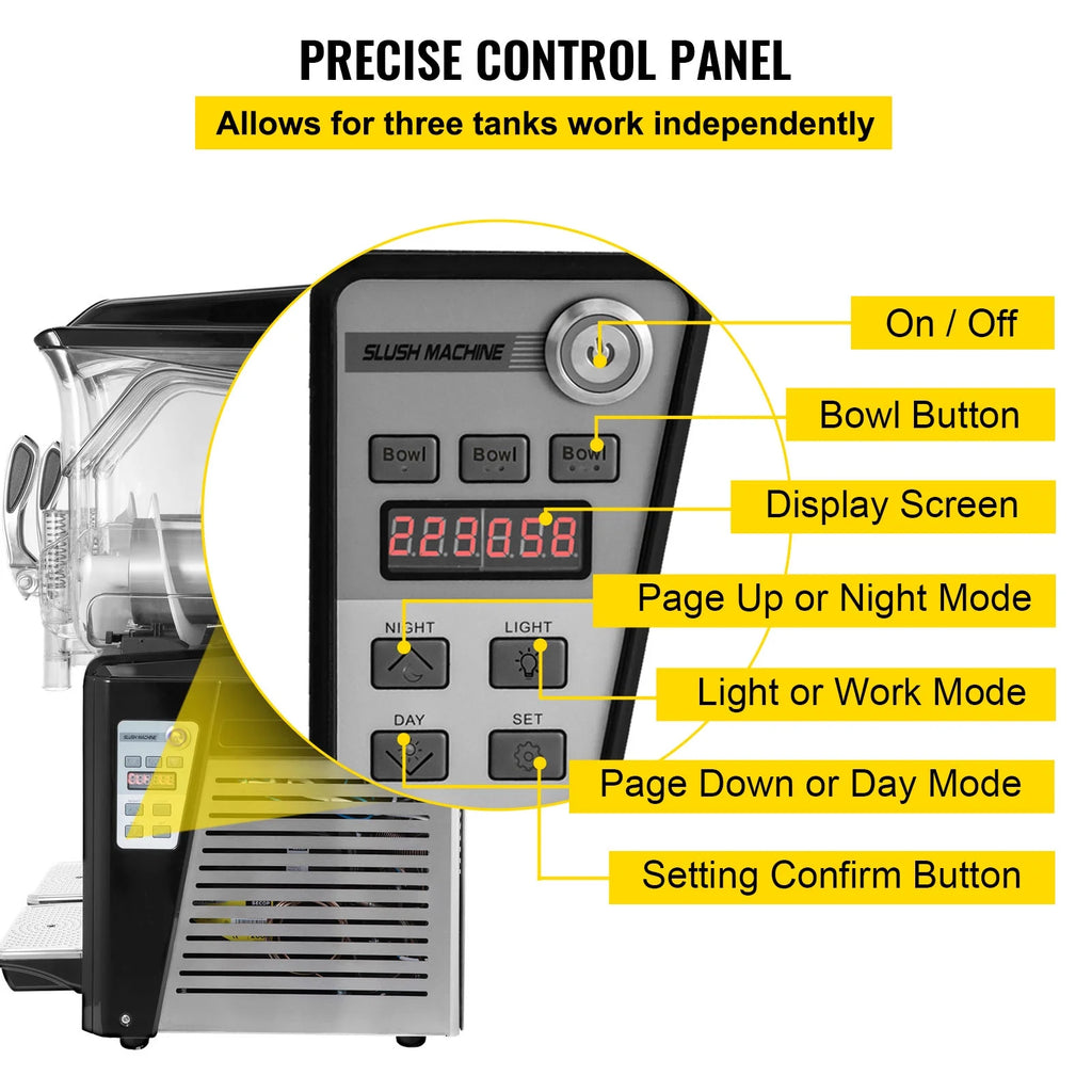 110V Commercial Slushy Machine 10L x 3 Tank Frozen Drink Machine 1250W Stainless Steel D581373