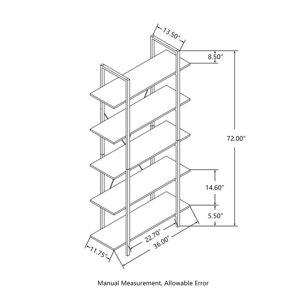 Black Wood/Metal 5-Tier Bookcases & Shelves D1991