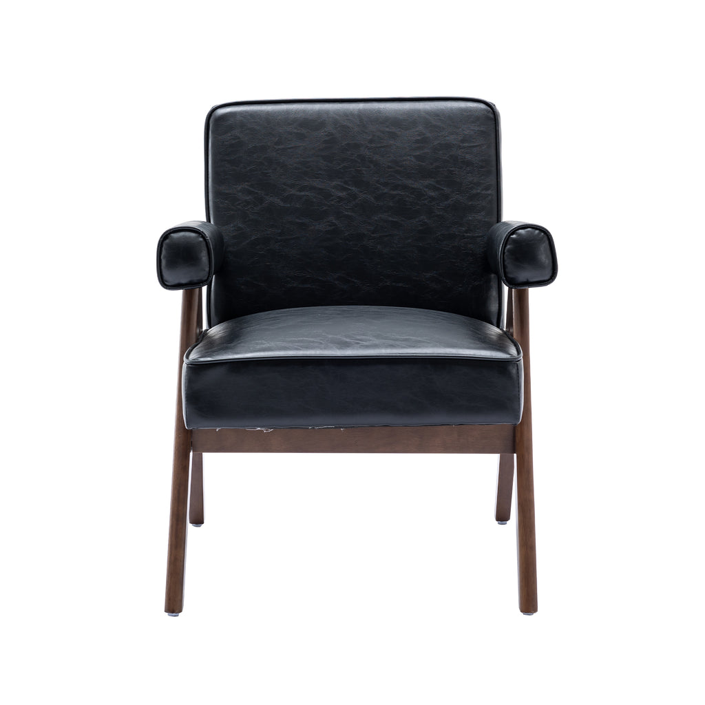 Black PU Leisure Chair with Solid Wood Armrest and Feet H84475
