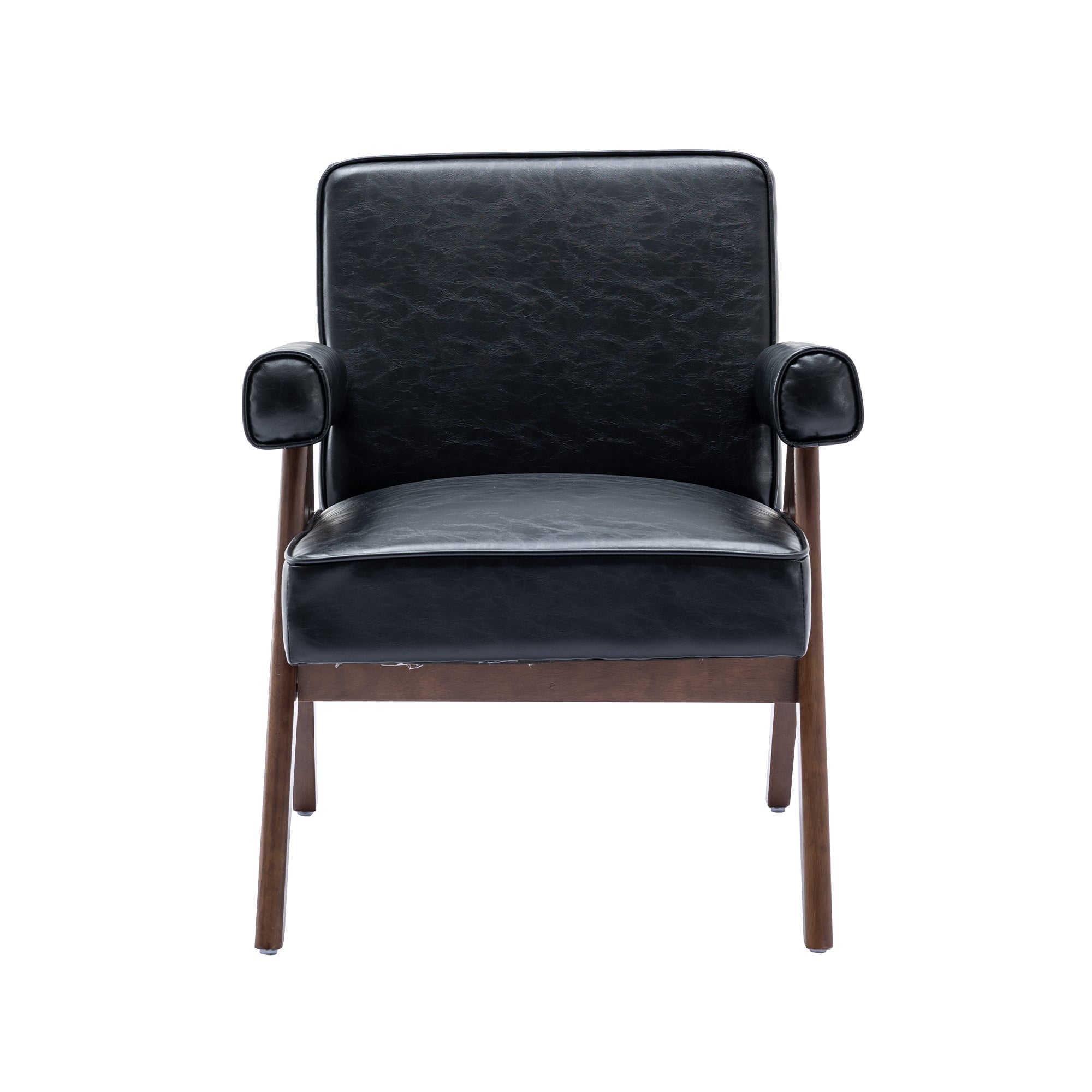 Black PU Leisure Chair with Solid Wood Armrest and Feet H84475