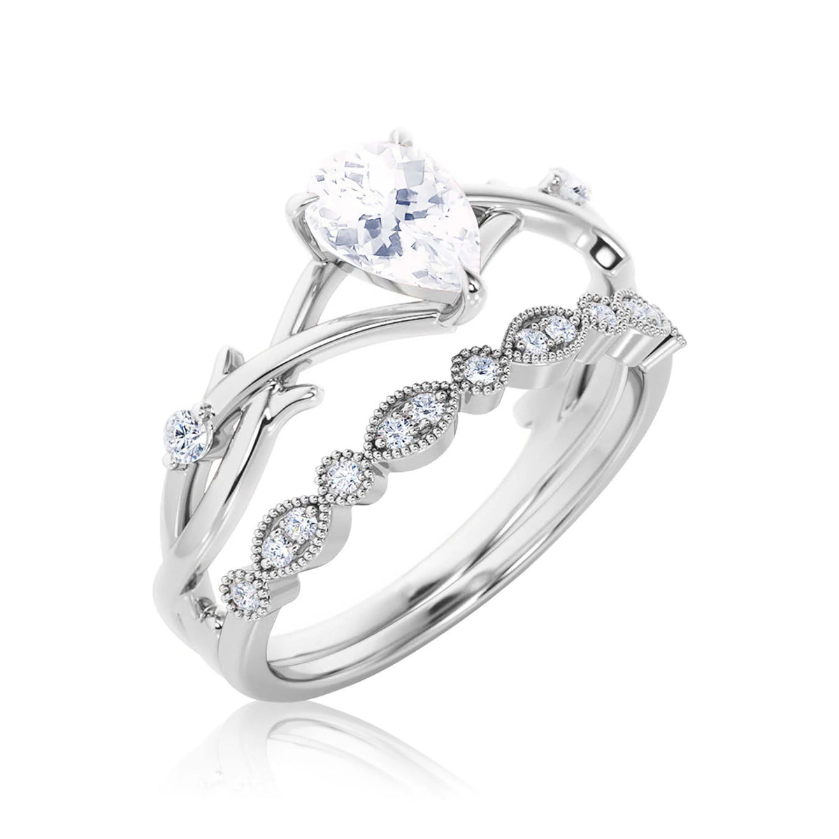 1.60 Carat Pear Cut Moissanite Engagement Ring in 925 Sterling Silver With 18k White Gold Plating U489
