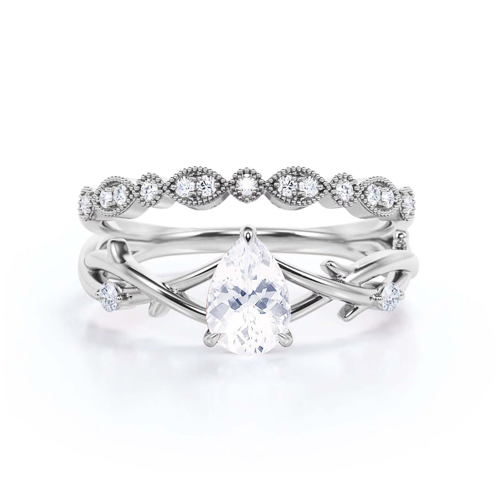 1.60 Carat Pear Cut Moissanite Engagement Ring in 925 Sterling Silver With 18k White Gold Plating U489