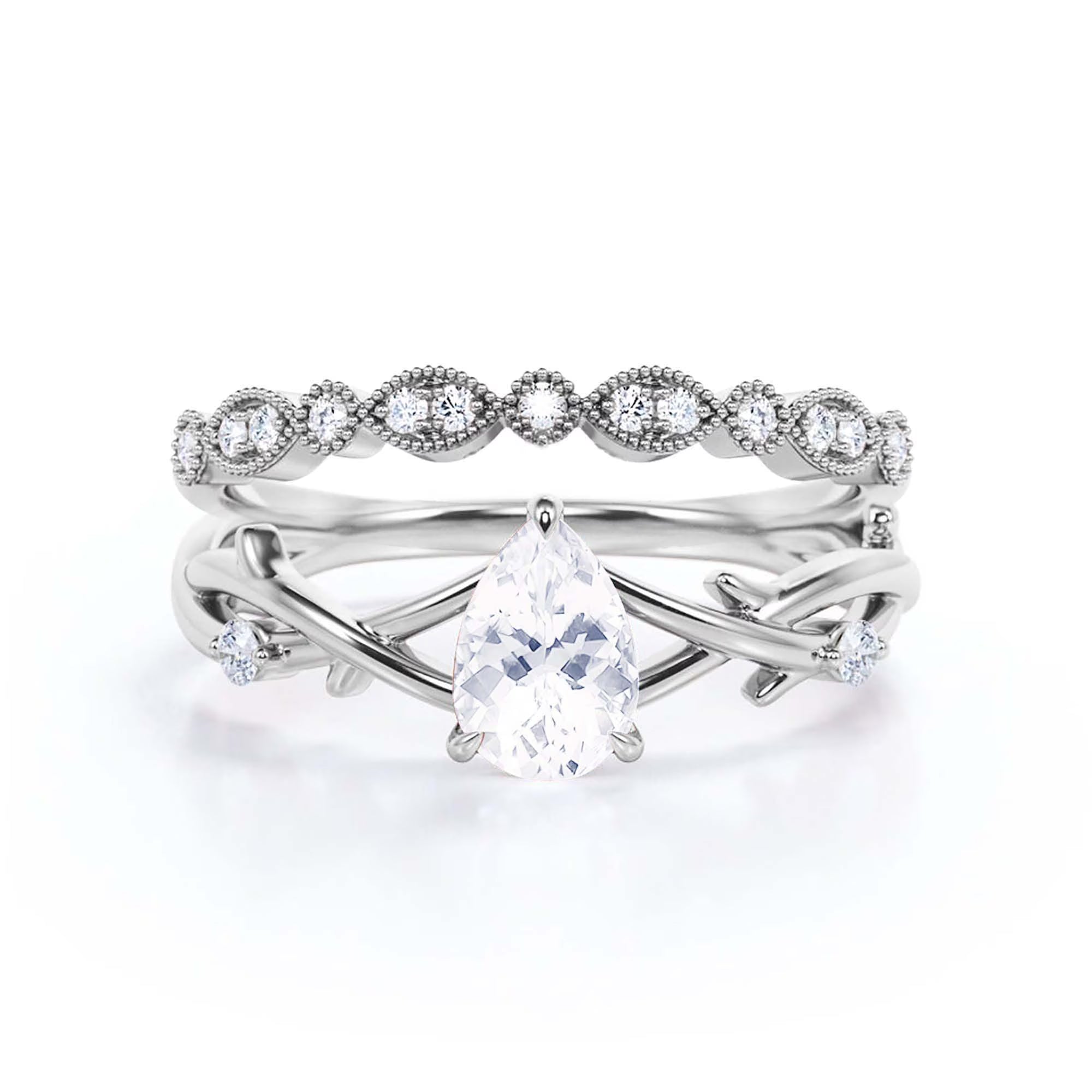 1.60 Carat Pear Cut Moissanite Engagement Ring in 925 Sterling Silver With 18k White Gold Plating U489