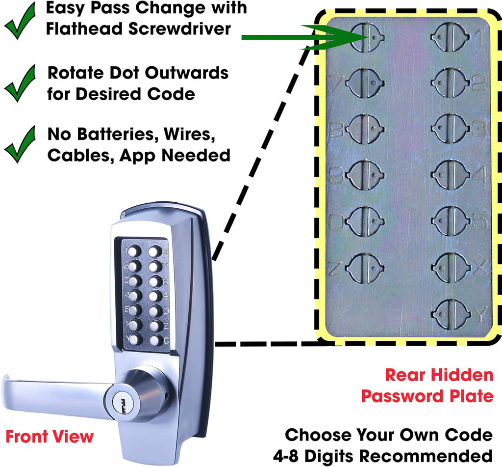 Satin Chrome Keyless Lever Lock with Keypad, Pack of 2 U3900