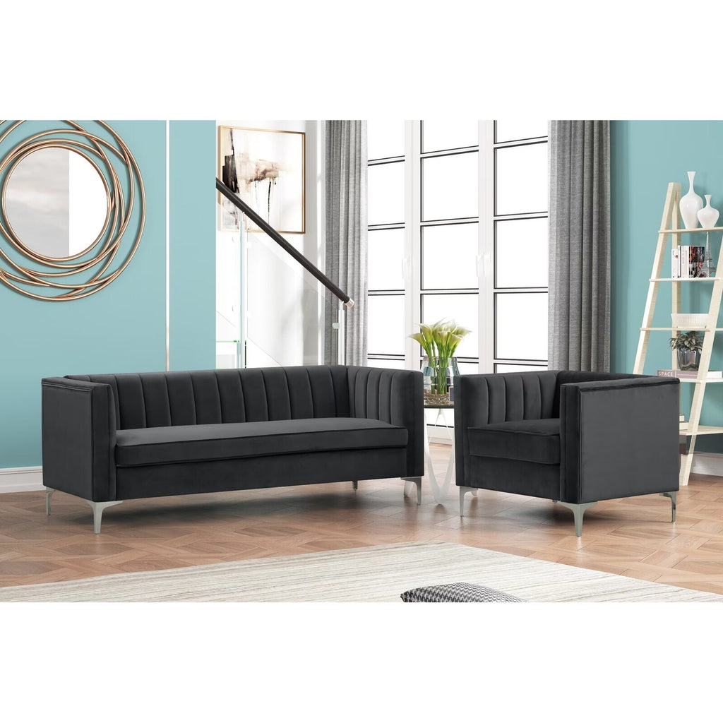 Grey Dutch Velvet Chair and Sofa Couch Set with Iron Legs Z8351