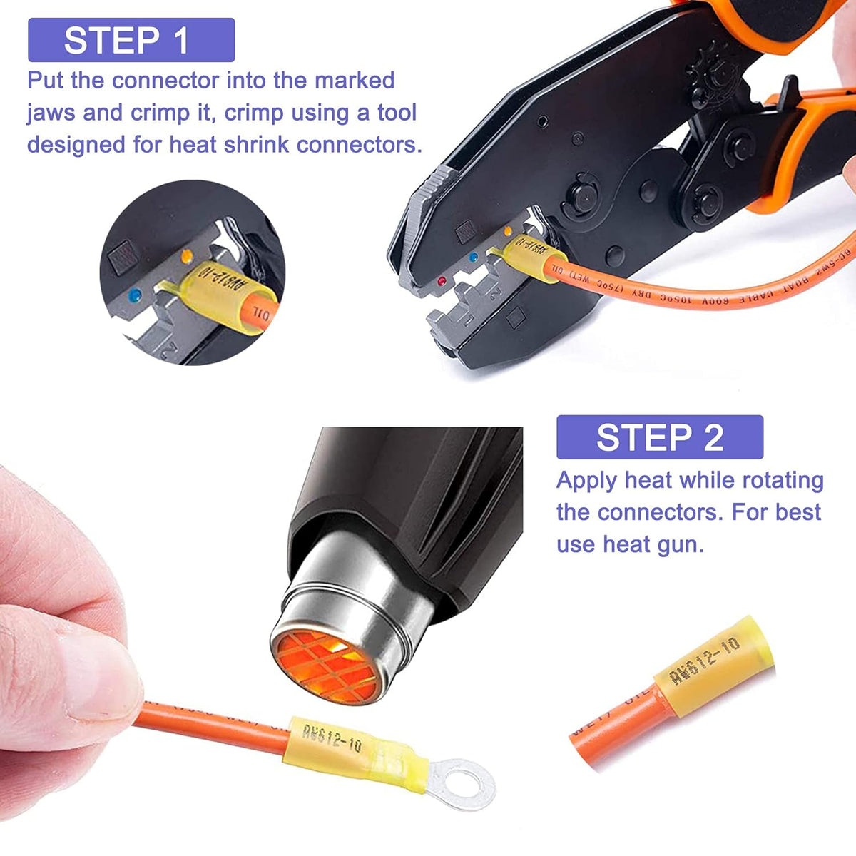 520PCS Marine Heat Shrink Wire Connectors Kit, Insulated Ring Fork Spade Butt, Tinned Red Copper U827