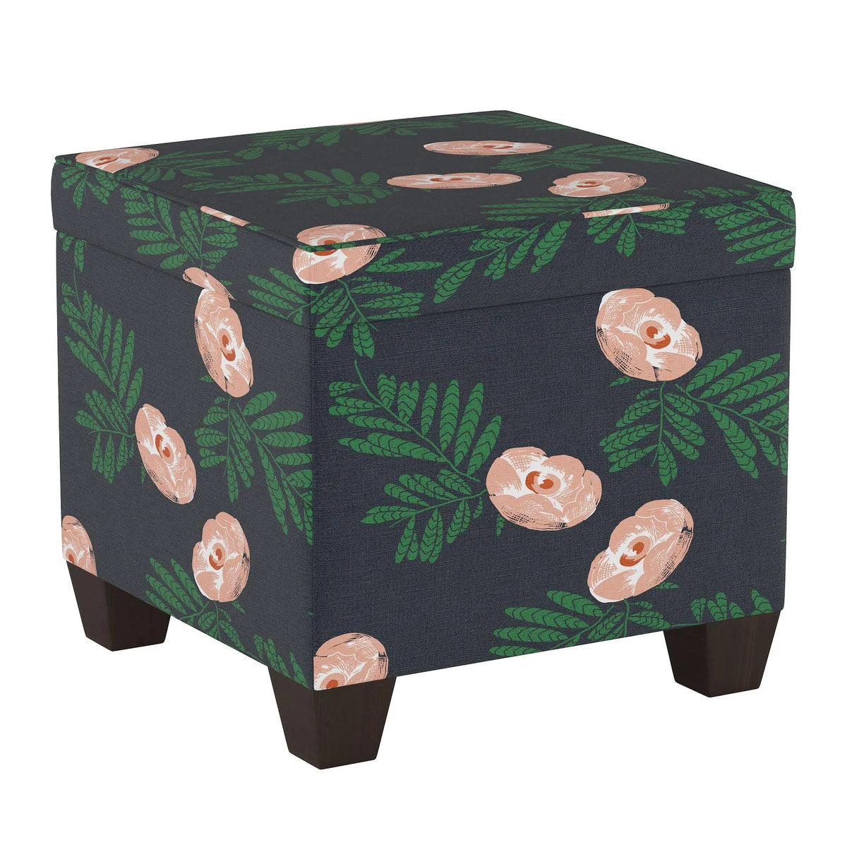 Indigo Floral Square Storage Ottoman Z842