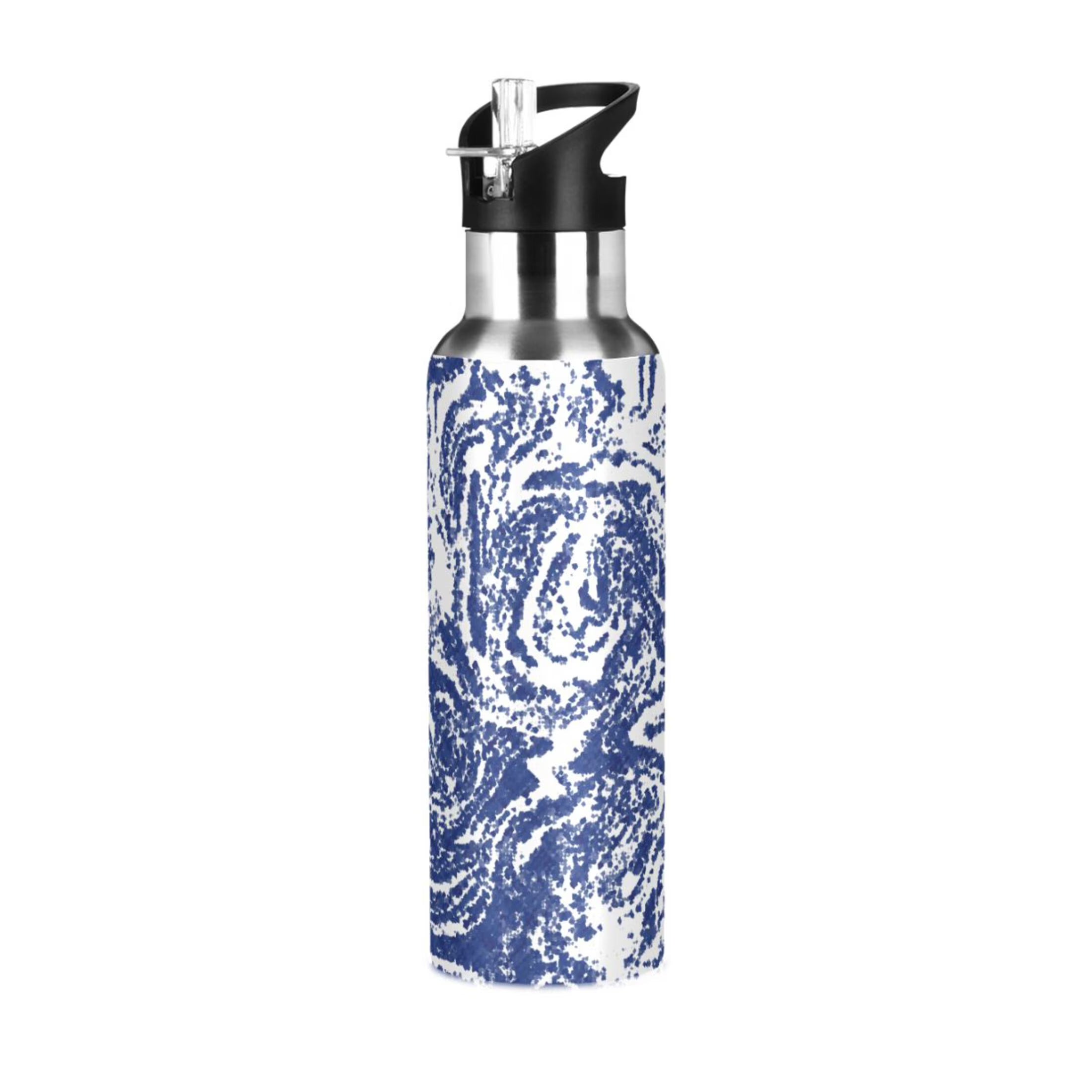 Geometric Tie Dye Blue 20 OZ Vacuum Insulated Stainless Steel Water Bottle with Straw Lid D81371