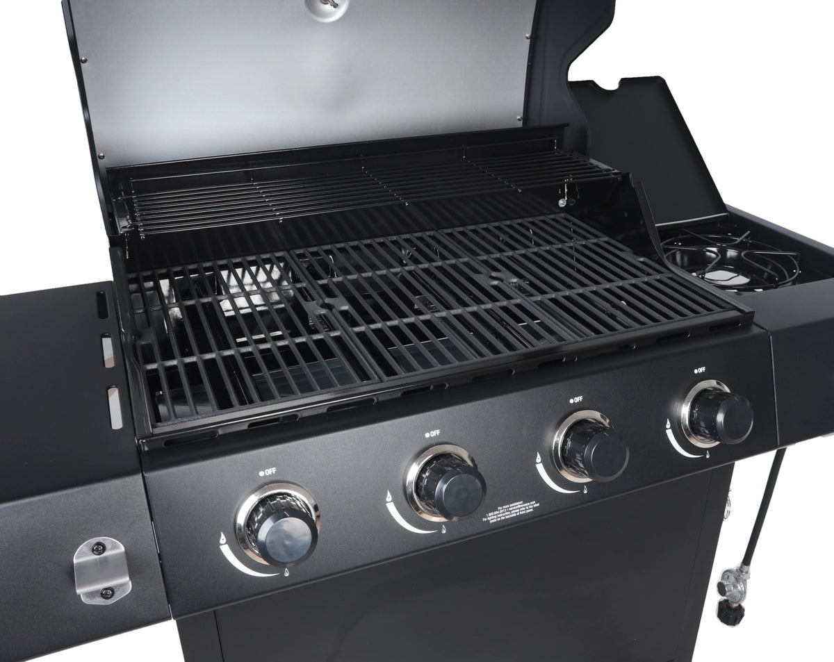 Stainless Steel & Black 4-Burner Propane Gas Grill with Side Burner M806092